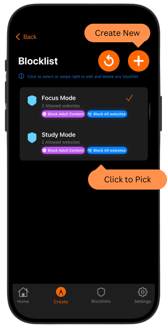 App preview - Step 2: Build Your Blocklist